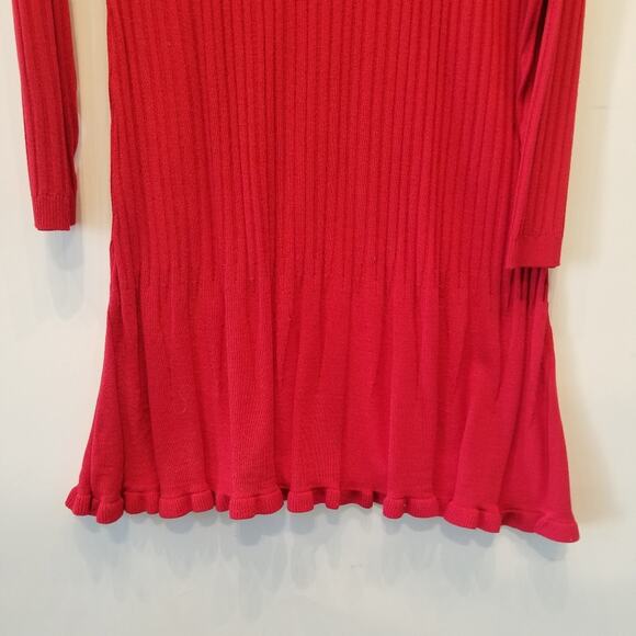 Red Knit Dress Vintage 90s Stretch Long Sleeve Round Neck Petites Women's Size L - Picture 10 of 12